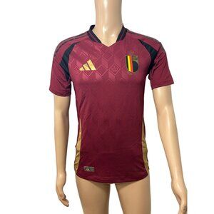 Adidas Royal Belgian Soccer Jersey S Slim Fit Burgundy Black Gold Short Sleeve
